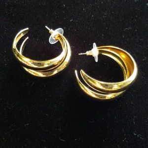 Double Crescent shaped gold tone earrings